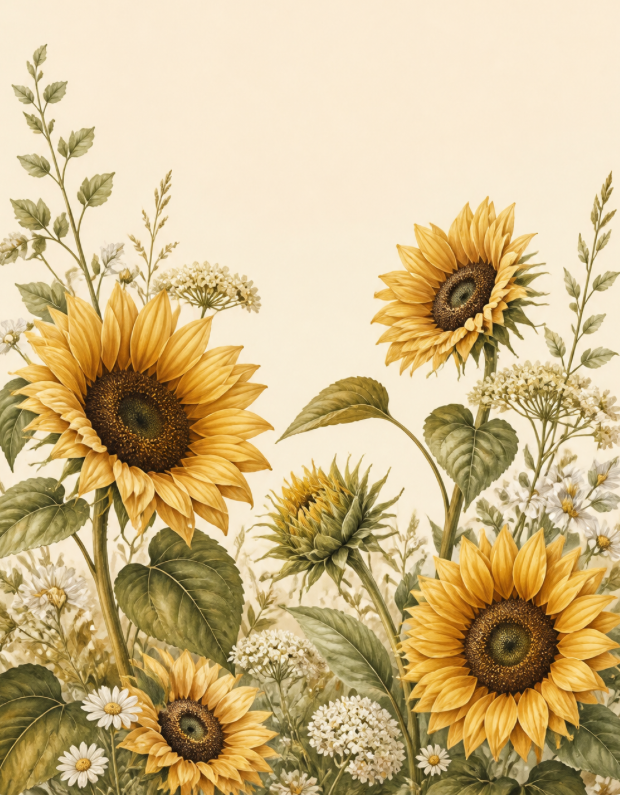 Sunflower botanical artwork