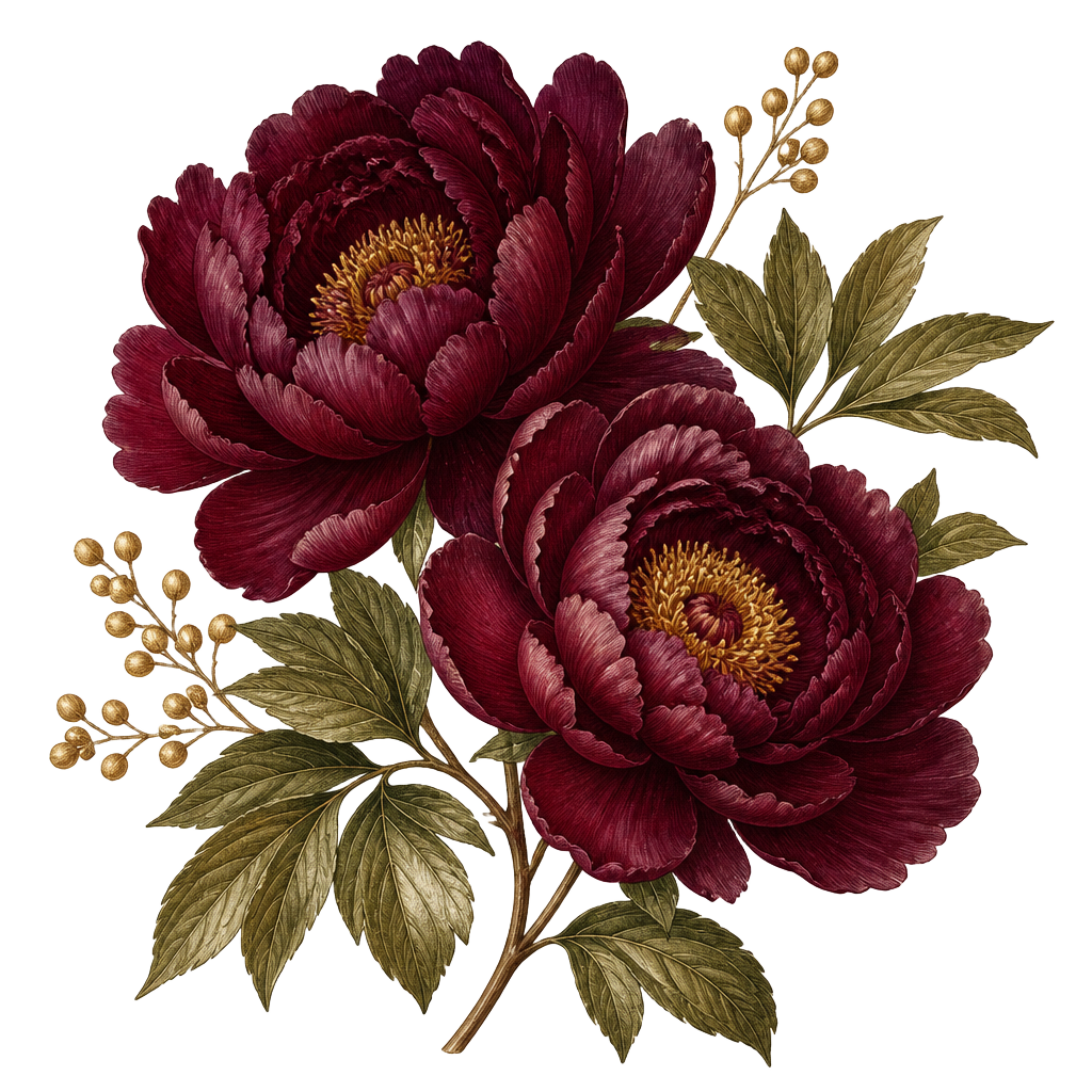 Vintage burgundy peony illustration
